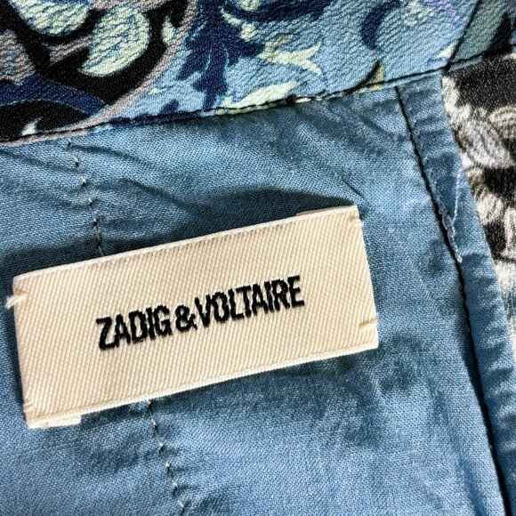 Zadig & Voltaire Joslin Bohemian Patch Blue Print and Lace high low skirt Sz M - Picture 6 of 7